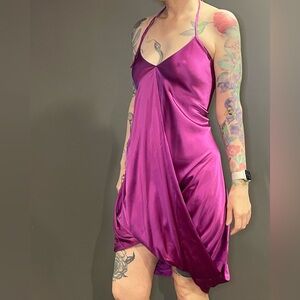 Jacqueline Conoir design Magenta Silk cocktail dress.